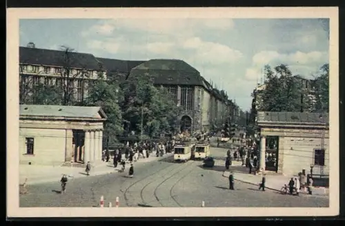 AK Berlin, Leipziger Platz mit Leipziger Strasse, Strassenbahn