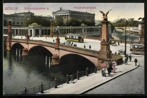 AK Berlin, Nationalgalerie mit Strassenbahn