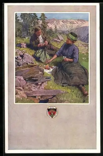 AK Deutscher Schulverein Nr. 346: Wanderer machen eine Rast im Gebirge