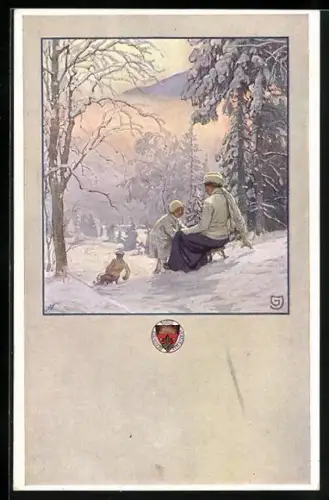 Künstler-AK Deutscher Schulverein Nr. 261: Dame beim Rodeln
