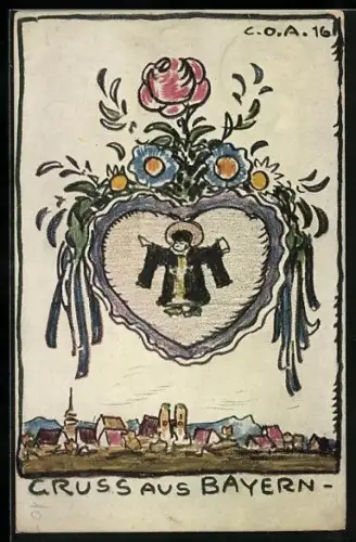 Künstler-AK Gruss aus Bayern, Wappen mit Mönch, Opfertag 1918
