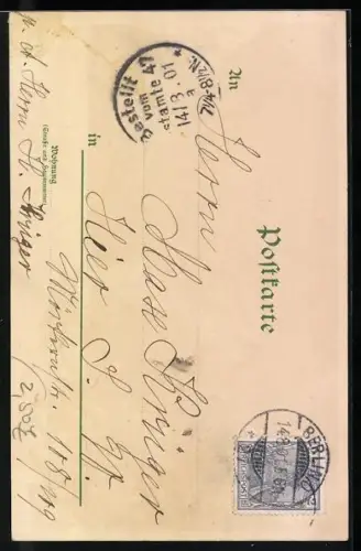 Lithographie Gemse und Edelweiss