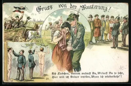 AK Gruss von der Musterung, Geliebte weint da ihr Mann zur Musterung muss