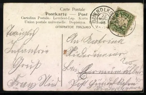 AK Gruss von der Musterung, Geliebte weint da ihr Mann zur Musterung muss