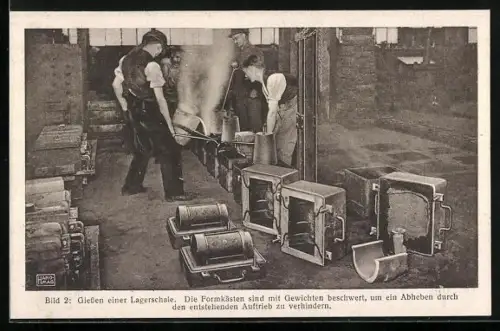 AK Hannover-Linden, Hanomag, Werdegang eines Achslagers, Fabrikarbeiter giesst eine Lagerschale