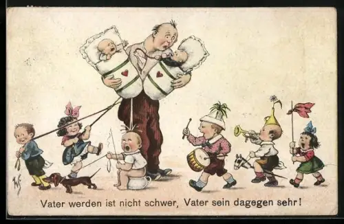 Künstler-AK Willi Scheuermann: Vater werden ist nicht schwer..., Kinder und Babys