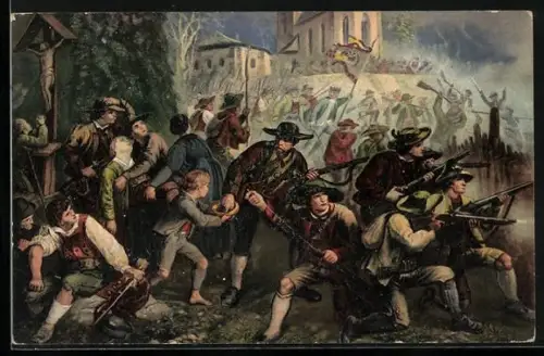 Künstler-AK Tiroler Freiheitskampf, Schlacht bei Spinges