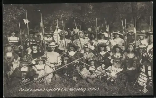 AK Kaiserhuldigung, Gr. VI. Landsknechte, Türkenbelag. 1529, Männer mit Waffen