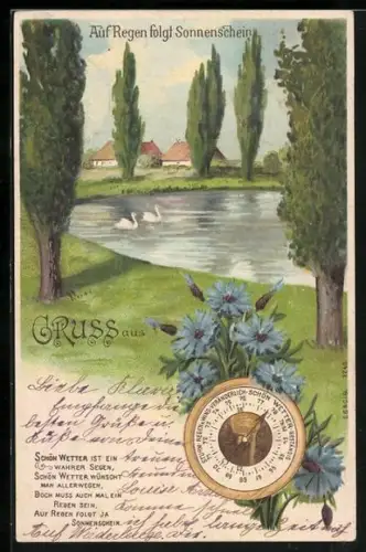 Lithographie Auf Regen folgt Sonnenschein, Schönwetter ist ein wahrer Segen..., Barometer