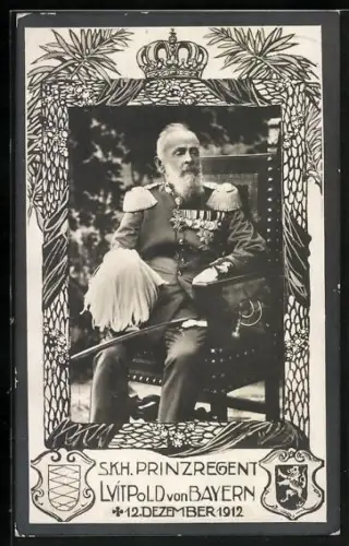 AK Prinzregent Luitpold in Uniform, Wappen, Krone