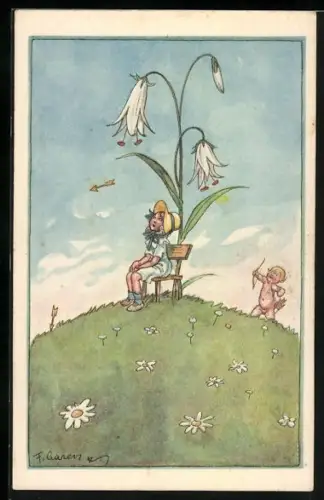 Künstler-AK F. Gareis: Die Unschuld, Amor