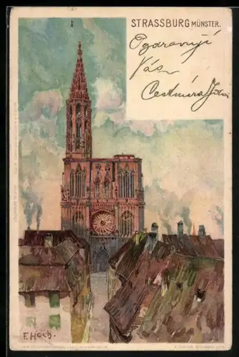 Künstler-AK F. Hoch: Strassburg, Münster mit Blick über die Dächer