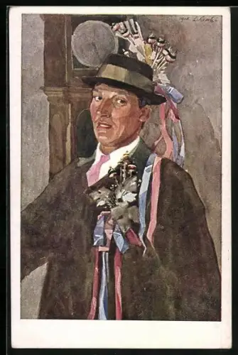 Künstler-AK Leopold Resch: Portrait eines Hochzeitsladers