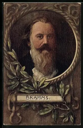 AK Porträt des Komponisten Brahms im Schmuckrahmen