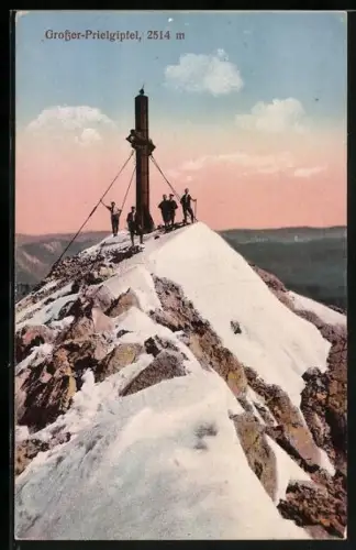 AK Hinterstoder, Grosser Prielgipfel, Bergsteiger am Gipfelkreuz