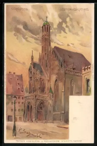 Künstler-AK P.Schmohl: Nürnberg, Liebfrauenkirche mit Laterne