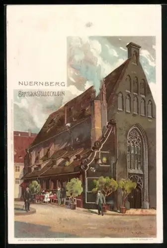 Künstler-AK K. Mutter: Nürnberg, Bratwurstglöcklein mit Besuchern