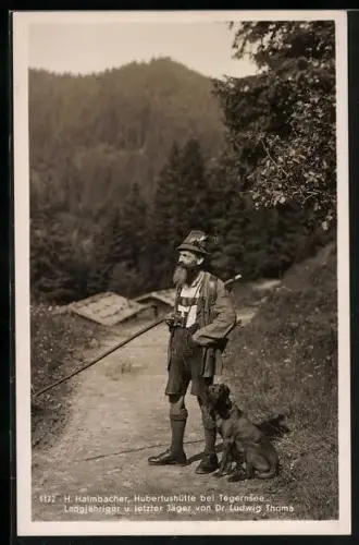 AK Tegernsee, Hubertushütte, H. Halmbacher, Langjähriger und letzter Jäger von Dr. Ludwig Thoma