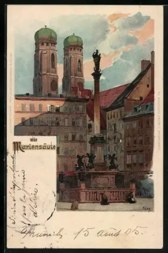 Künstler-AK Heinrich Kley: München, Die Mariensäule