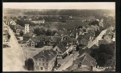 AK Amriswil, Restaurant u. Brauerei, Gasthaus, Bäckerei & Schützengarten aus der Vogelschau
