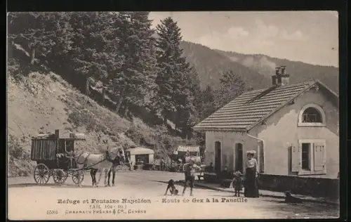 AK Gex, Refuge et Fontaine Napoléon, Route de Gex à la Faucille