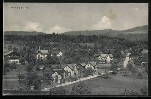 AK Obfelden, Ortsansicht mit Bergen