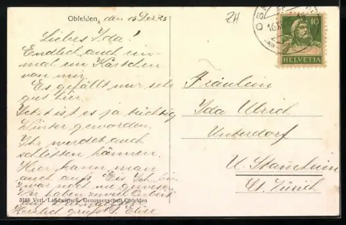 AK Obfelden, Ortsansicht mit Bergen