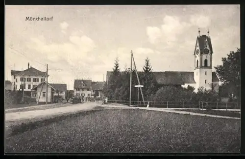 AK Mönchaltorf, Teilansicht mit Kirche und Gasthof zum Löwen
