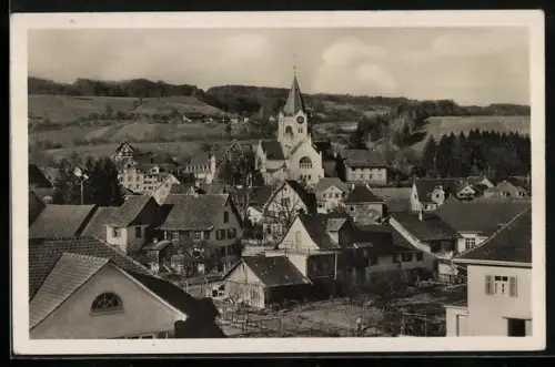 AK Weinfelden, Totalansicht mit Kirche aus der Vogelschau