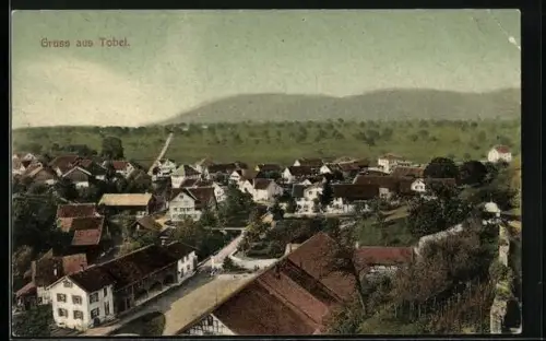 AK Tobel, Teilansicht mit Platz und Strasse aus der Vogelschau