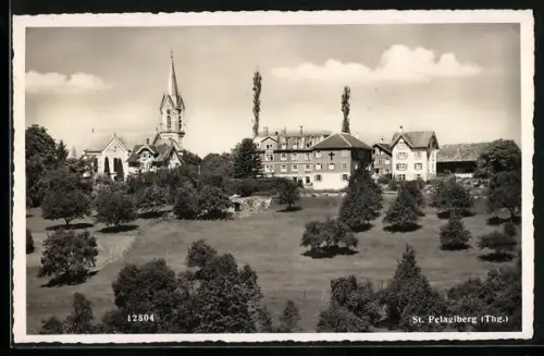AK Pelagiberg /Thg., Ortspanorama mit Kirche und Anlagen