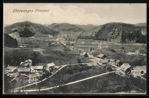 AK Oberwangen /Thurgau, Totalansicht mit Strassen und Bergen aus der Vogelschau