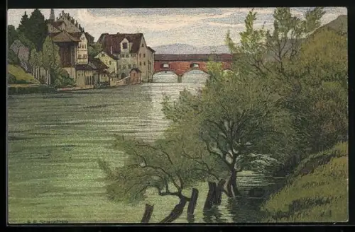 Künstler-AK Diessenhofen, Ortspartie