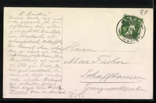 Foto-AK Rüti /ZH, Strassenumzug vor der Glaserei Reinhard, Teilnehmer in historischer Kleidung