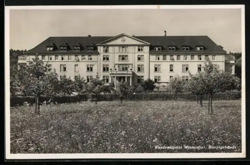 AK Winterthur, Kantonsspital, Hauptgebäude mit Wiese