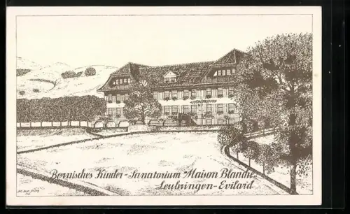 Künstler-AK Leubringen /Eviland, Bernisches Kinder-Sanatorium Maison Blanche