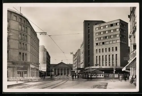 AK Biel, Volkshaus mit Strassenpartie
