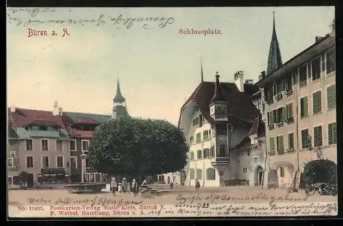 AK Büren a. A., Schlossplatz mit Brunnen