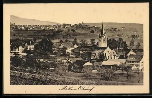 AK Müllheim, Oberdorf, Ortspartie mit Kirche