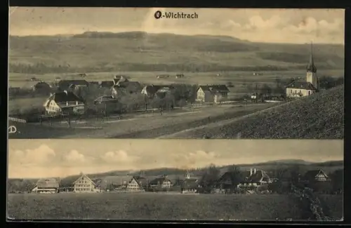 AK O.-Wichtrach, Teilansicht mit Kirche, Ortspartie
