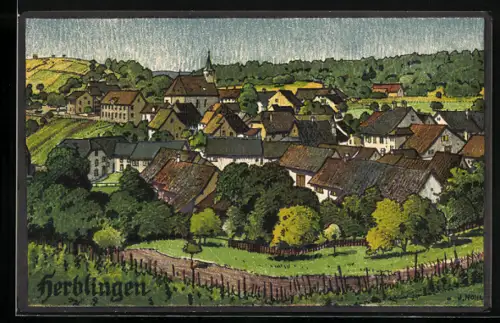 Künstler-AK Herblingen /SH, Ortsansicht