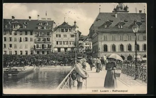 AK Luzern, Rathausquai mit Gasthaus zu Pfister