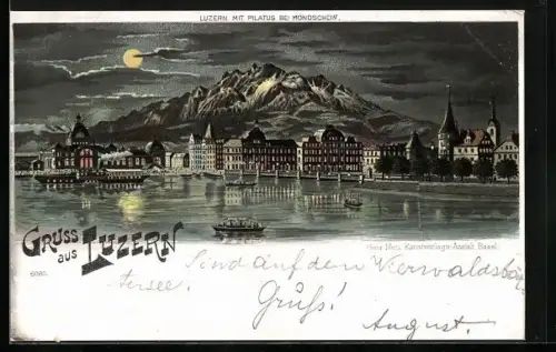 AK Luzern, Ortsansicht mit Pilatus und Schiffen auf Wasser