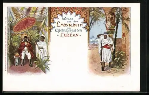 Künstler-AK Luzern, Gletschergarten, Labyrinth, Orientalische Szenen