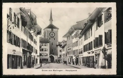 AK Mellingen, Strasse Hauptgasse mit Geschäften