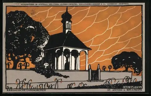 Künstler-AK sign. Carl Zweifel: Mellingen, Kirche St. Antoni