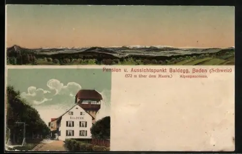 AK Baden, Pension Baldegg, Gebirgspanorama