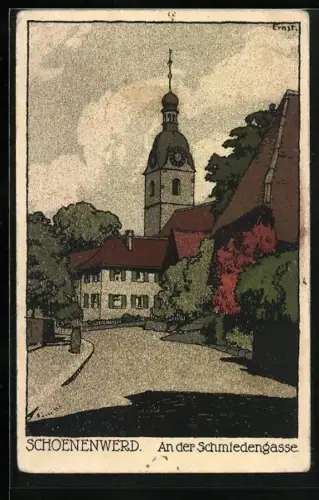 Steindruck-AK Schoenenwerd, Partie an der Schmiedengasse