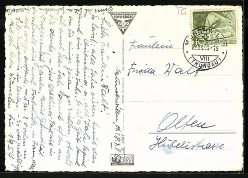 AK Münchwilen /Thg., Fliegeraufnahme des Ortes mit Kirche