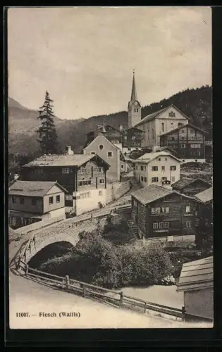 AK Fiesch /Wallis, Kirche mit Brücke